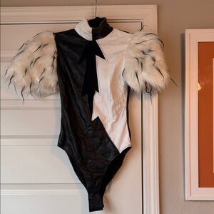 Fashion Nova Cruella De Vil Bodysuit with Faux Fur Sleeves
